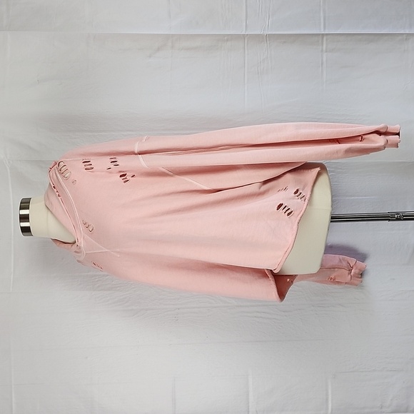 Lily & Lottie Oversized Drop Shoulder Blush Pink Destructed Pullover Hoodie L - Picture 3 of 10